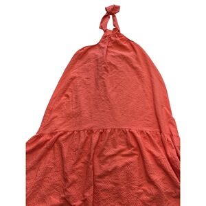 A New‎ Day Dress Womens Medium Coral Halter Tie Neck Crinkle Textured Sleeveless